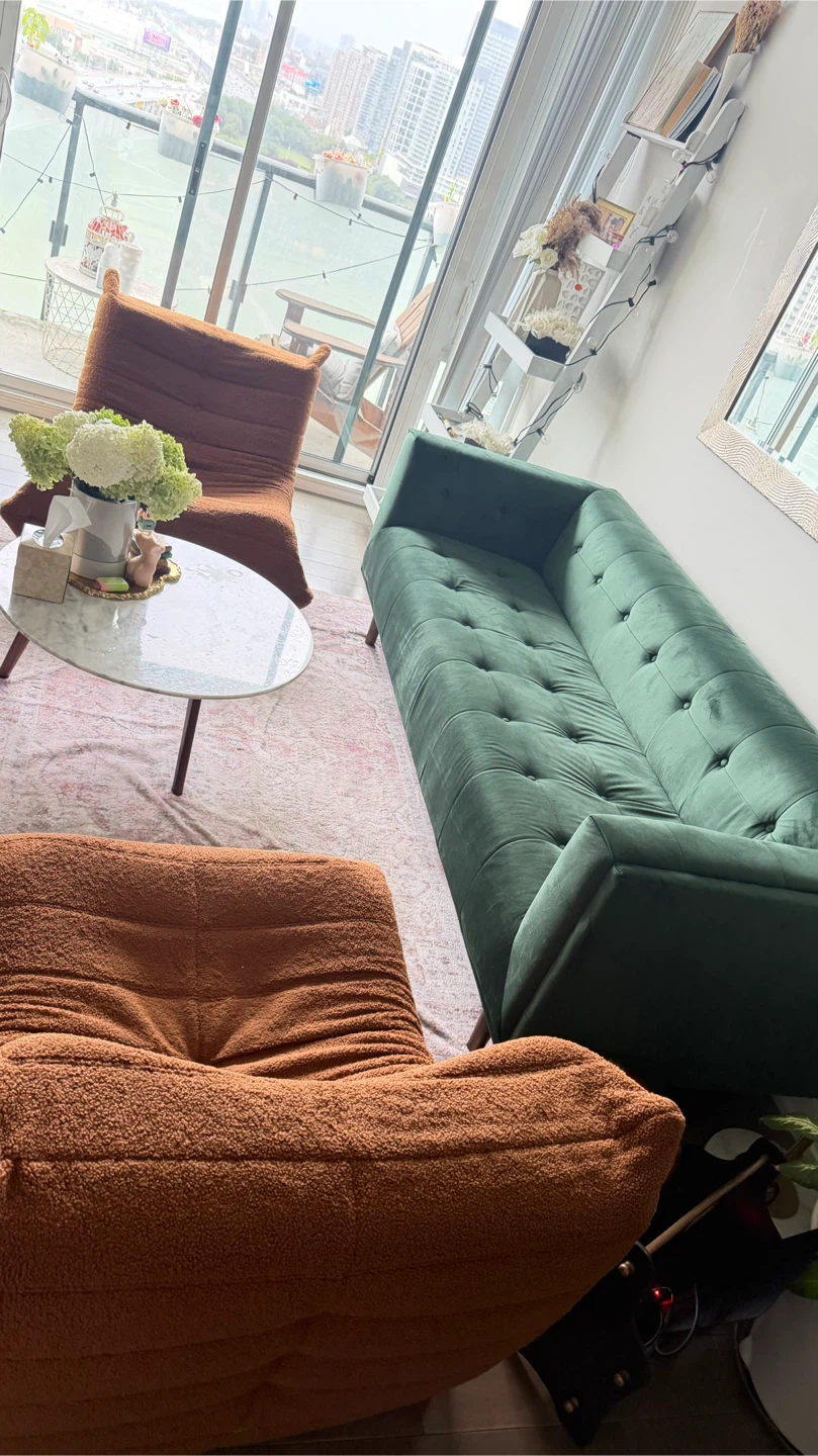 Green Tufted Sofa & 2 x cloudy chaise