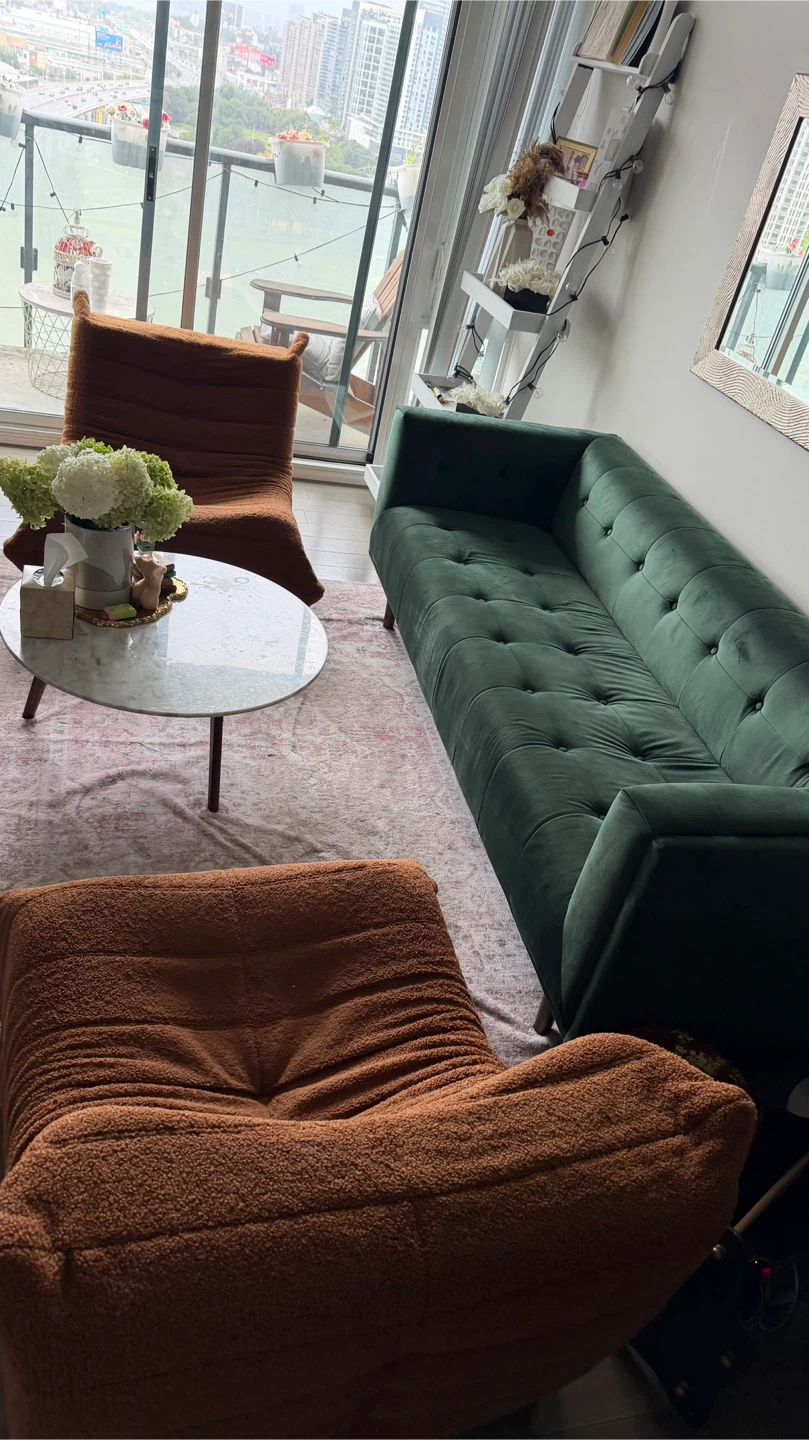 Green Tufted Sofa & 2 x cloudy chaise - photo 2