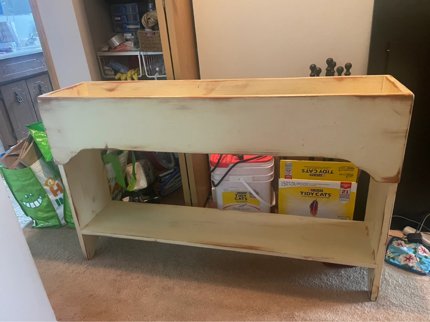 Rustic cream wooden planter stand