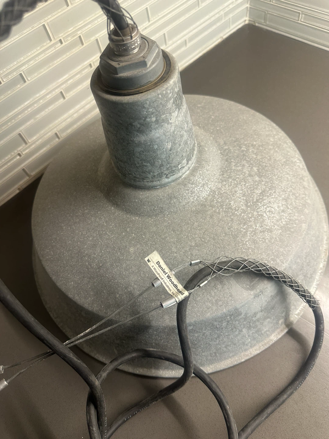 VINTAGE INDUSTRIAL GALVANIZED STEEL CEILING LIGHT FIXTURE LAMP - photo 4