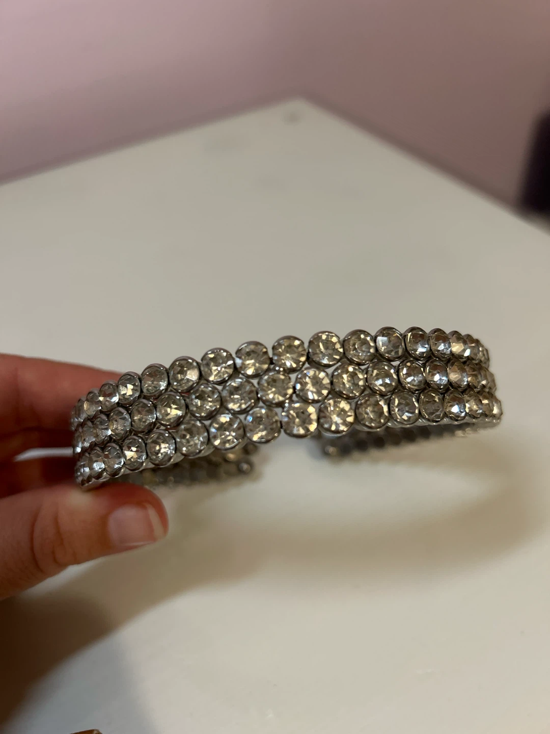 Three Row Rhinestone Choker Necklace - photo 2