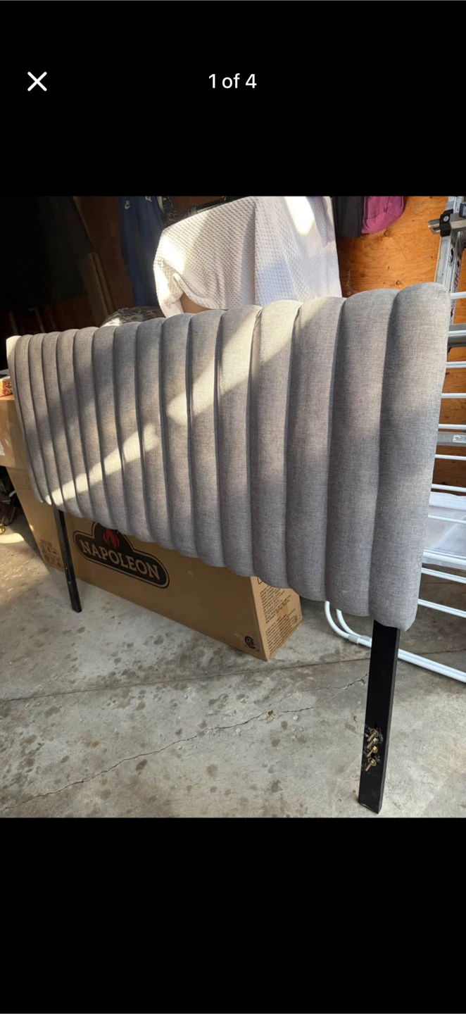 Double Grey Tufted Headboard and Metal Bed Frame