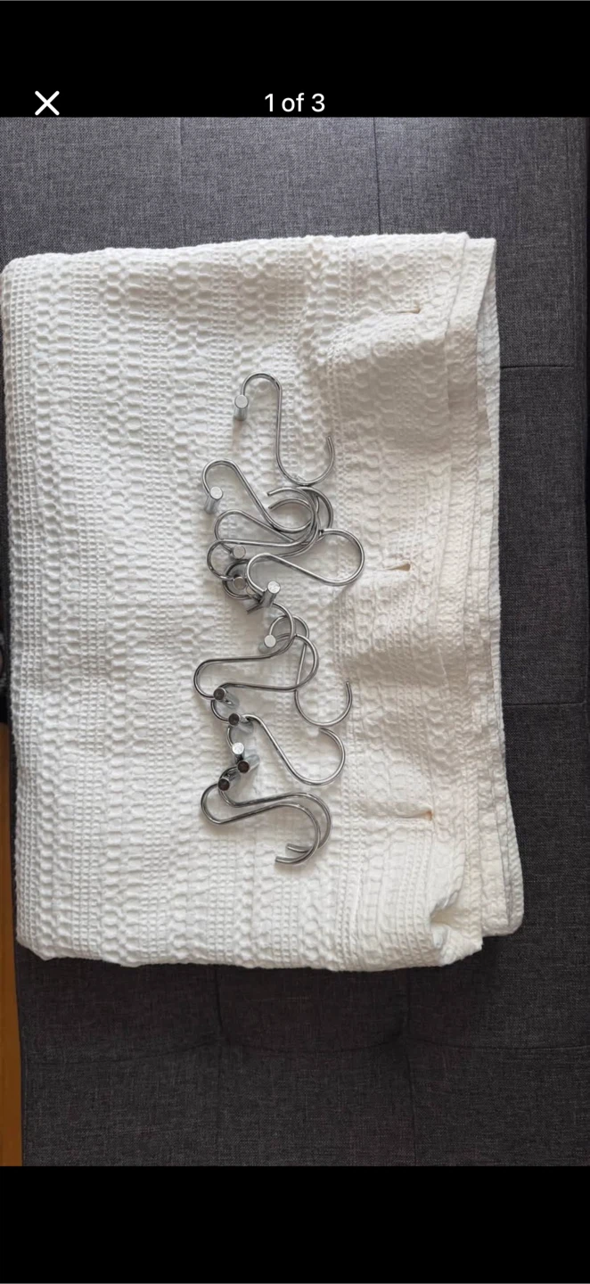 White Shower Curtain with Hooks