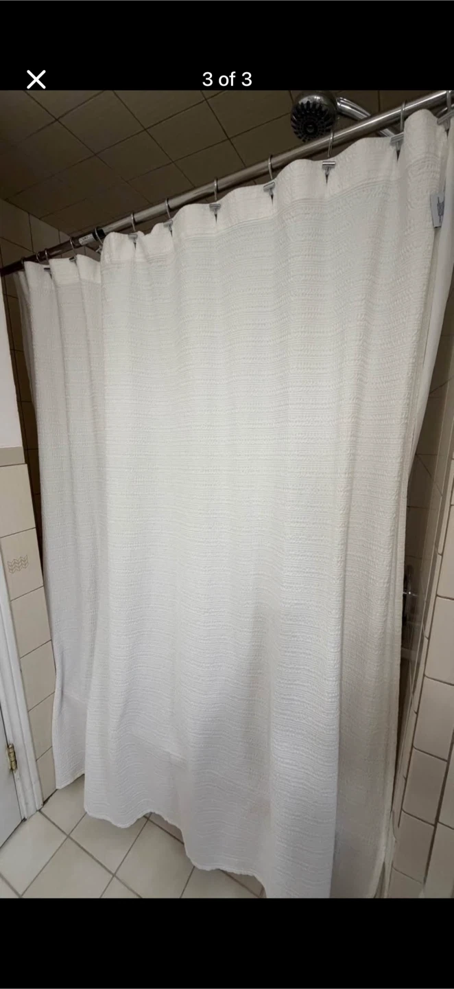 White Shower Curtain with Hooks - photo 3