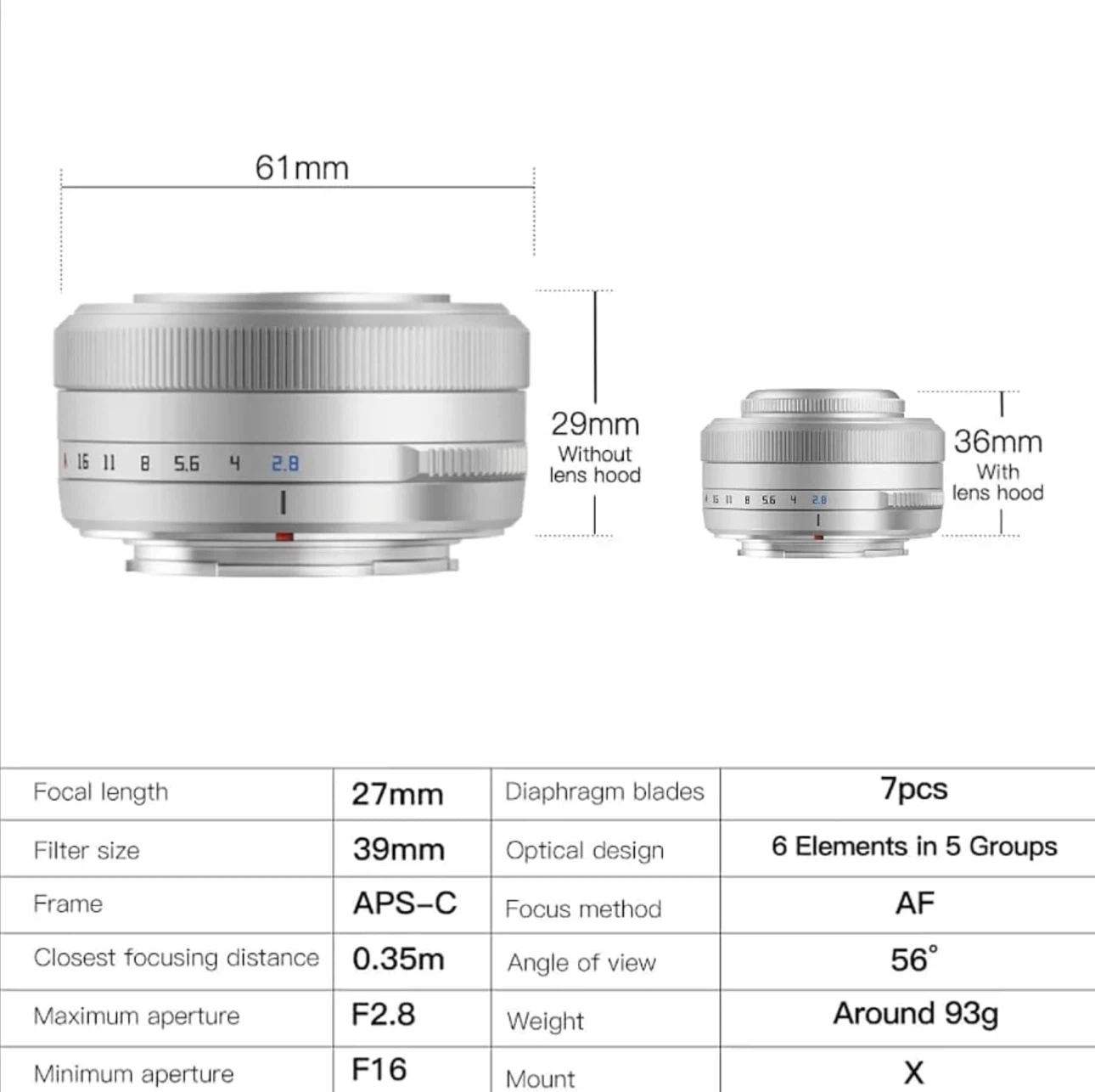 TTArtisan AF 27mm F2.8 Silver APS-C Lens - photo 4