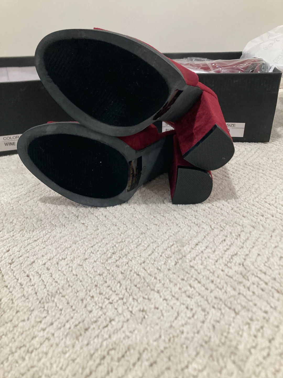 (Brand New)Wine Red Suede Peep-Toe Block Heel Sandals - photo 4