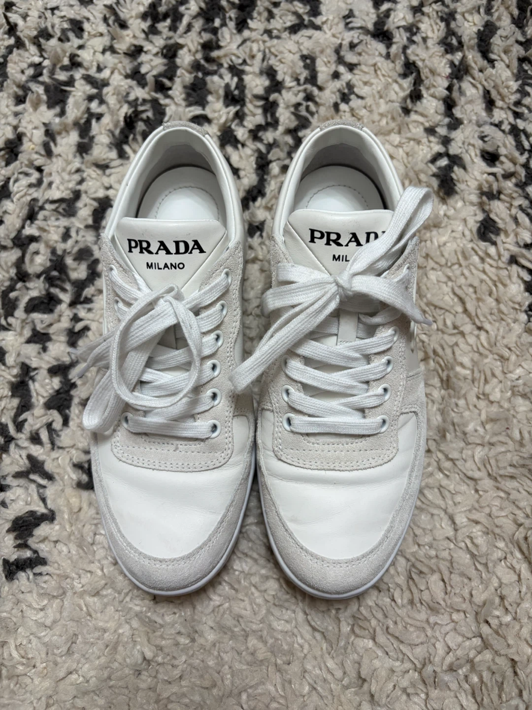 Prada White Suede & Leather Sneakers