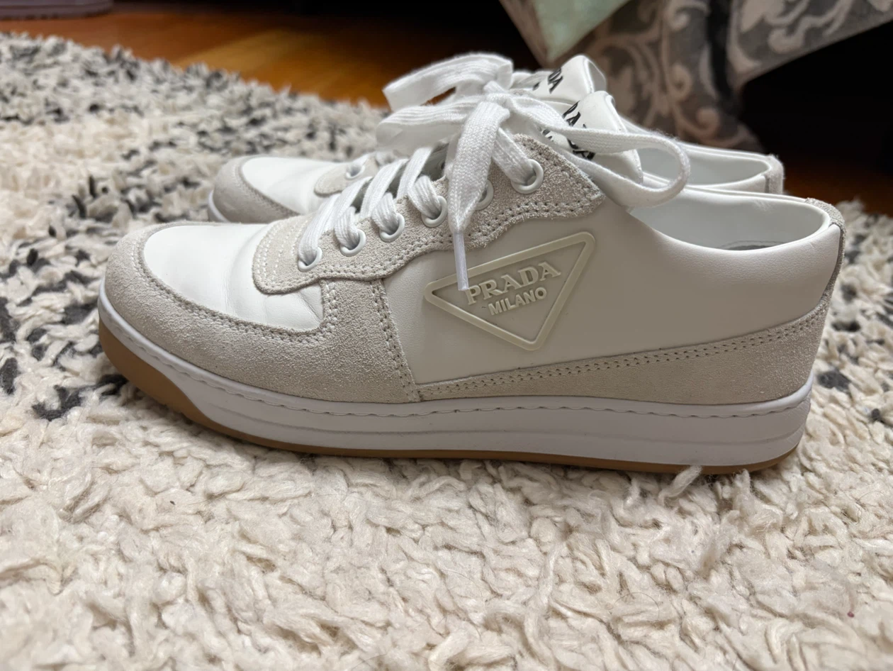 Prada White Suede & Leather Sneakers - photo 2