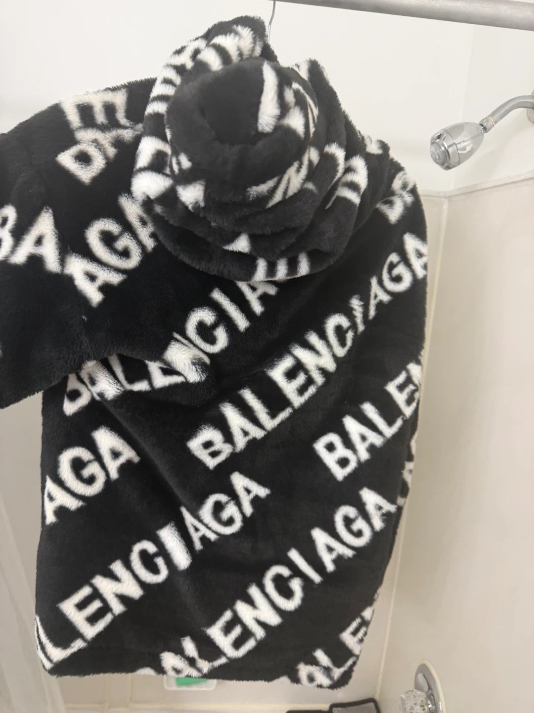 Balenciaga All-Over Logo Faux Fur Hoodie