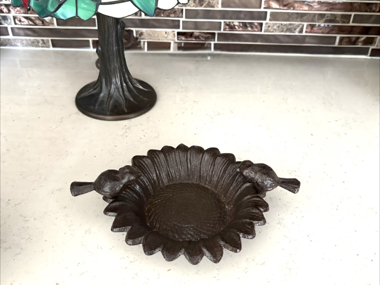 Heavy Cast Iron Sunflower Bird Feeder Dish