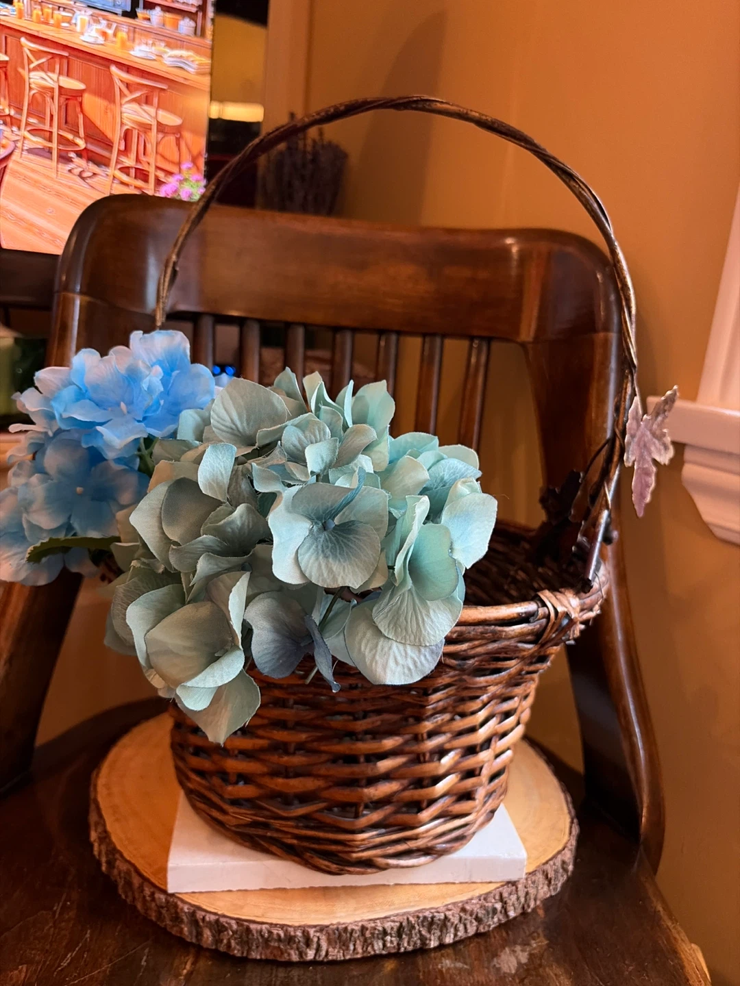 Wicker Basket with Handle and Leaf Accents