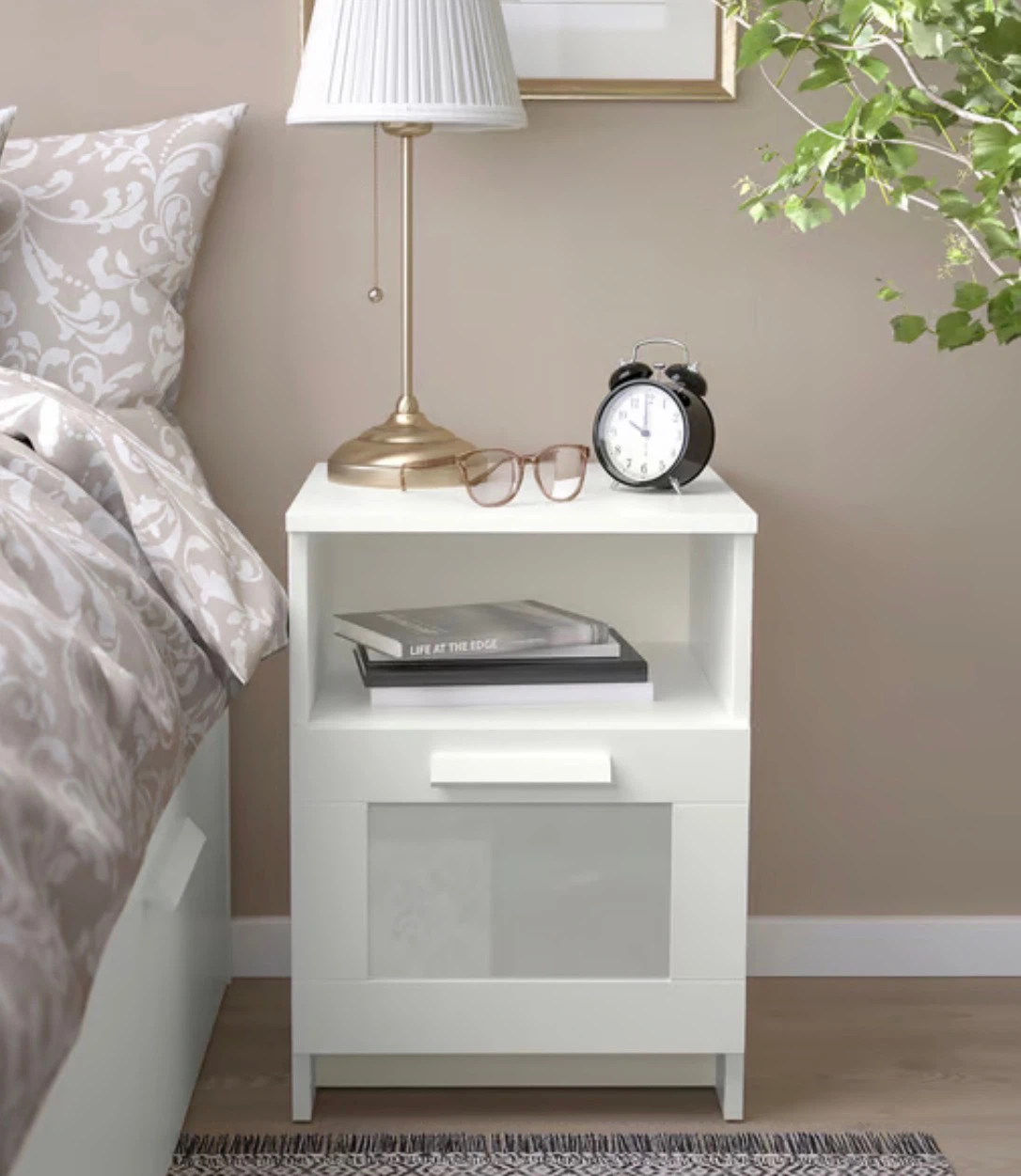 White Bedside Table with Drawer and Shelf
