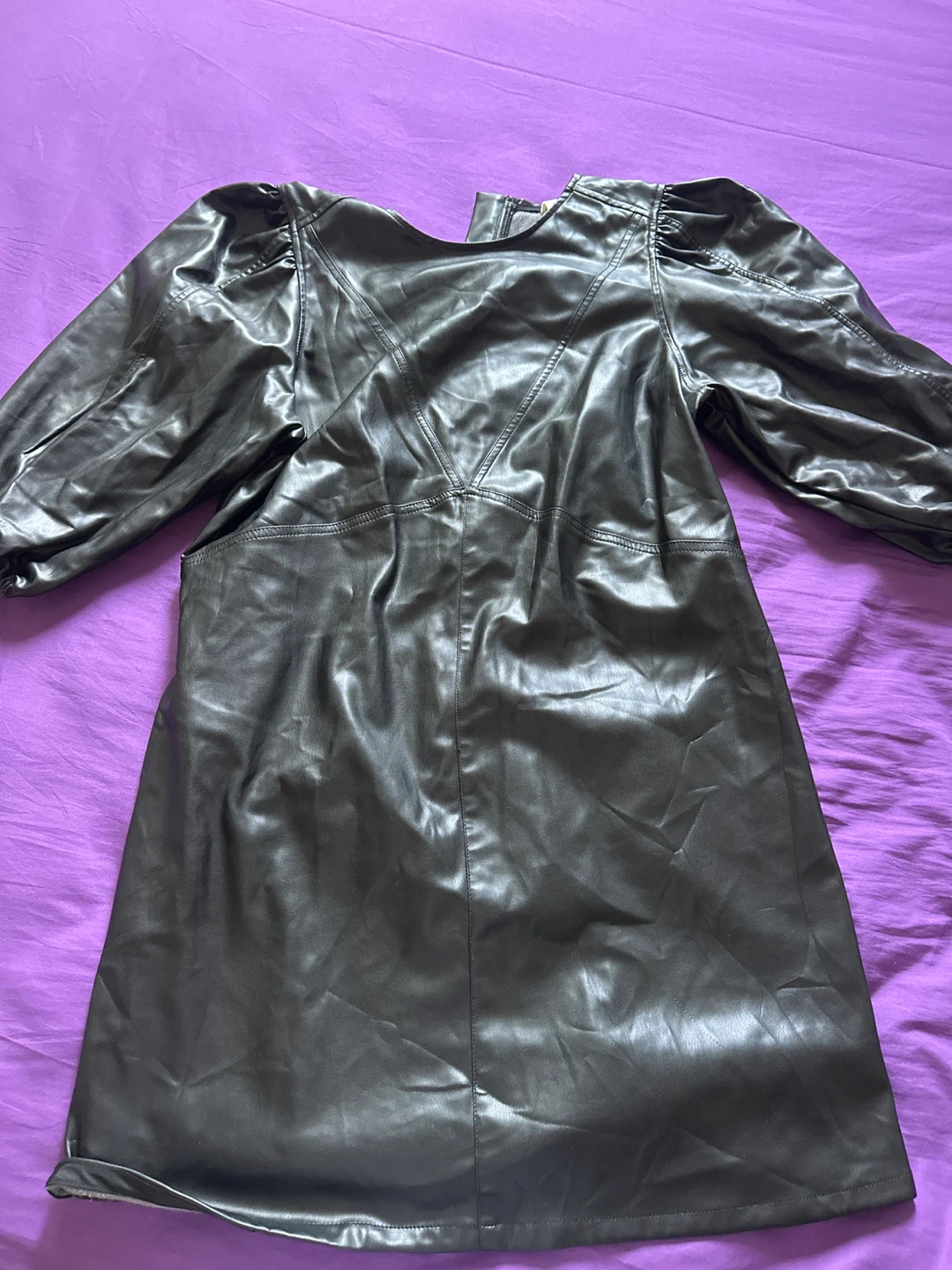 H&M Black Faux Leather Dress favourite Puff Sleeves - Size L