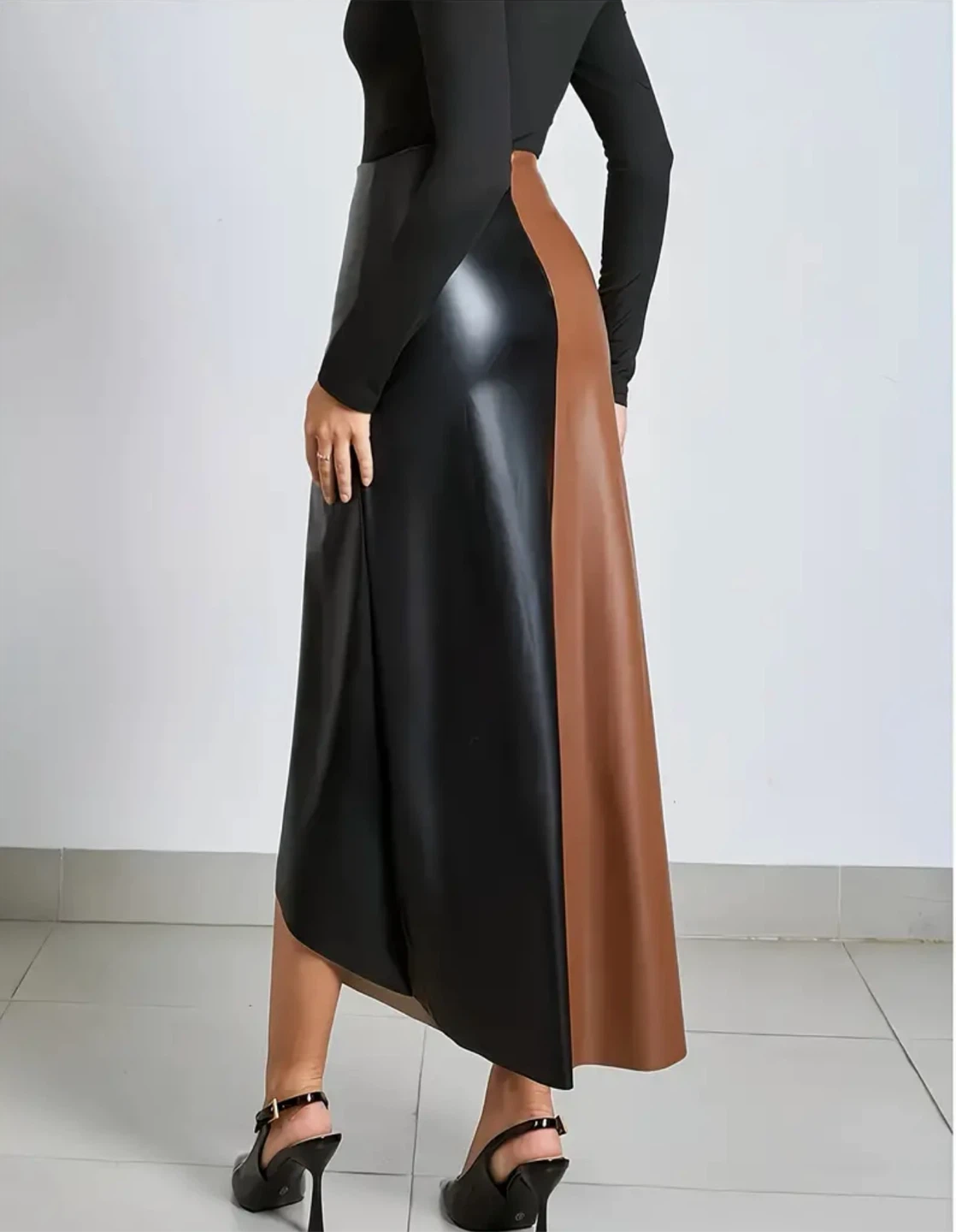 Colour Block Faux Leather Skirt - photo 2