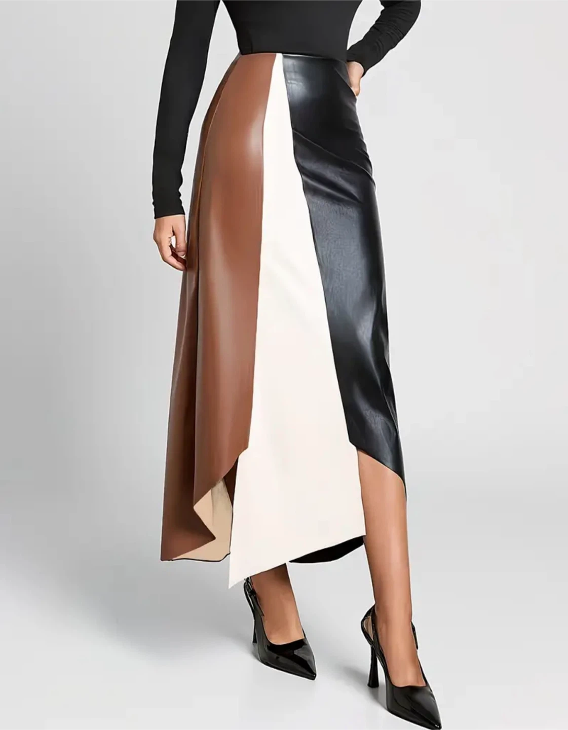 Colour Block Faux Leather Skirt - photo 3