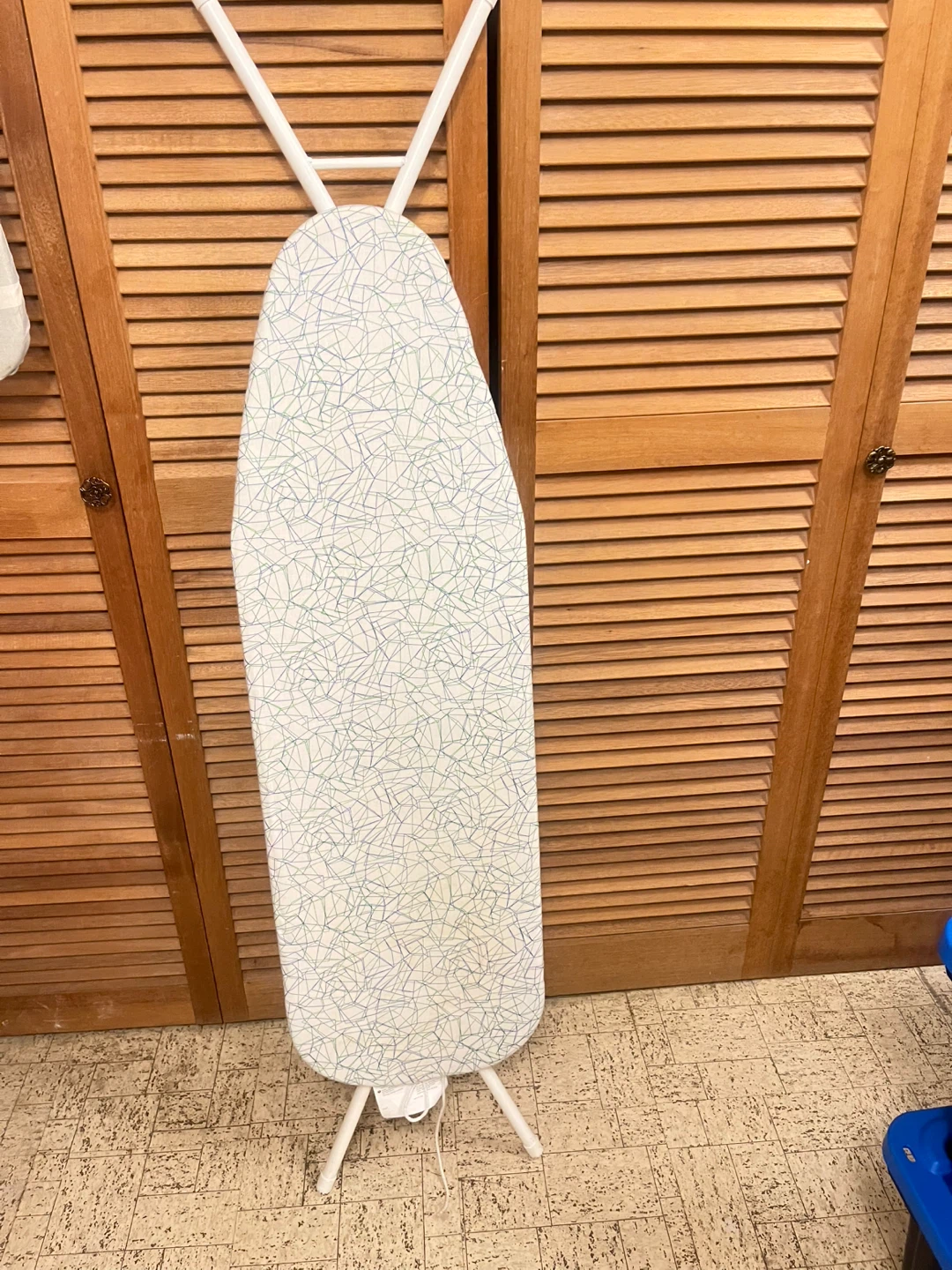 White Ironing Board with Blue Pattern