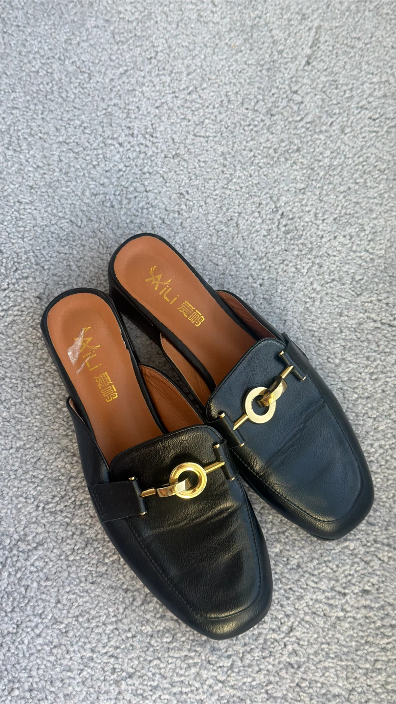 Black Mules with Gold Buckle - Size 240 (6.5)