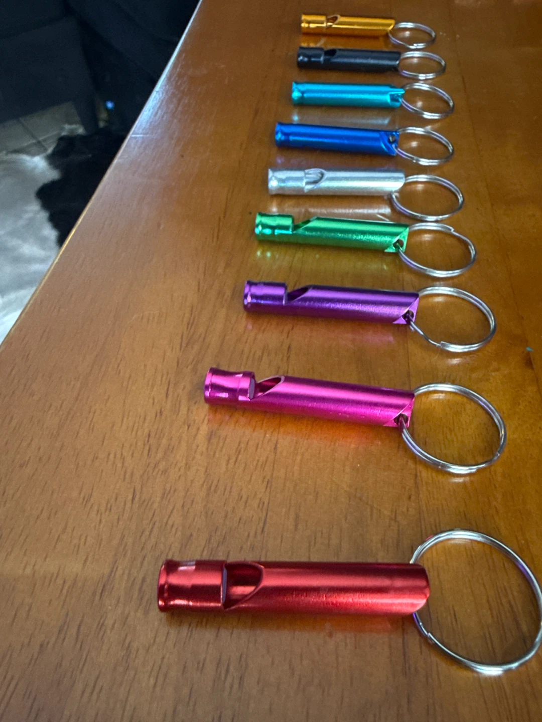 Pack of 9 Metal Emergency Whistles with Keyrings