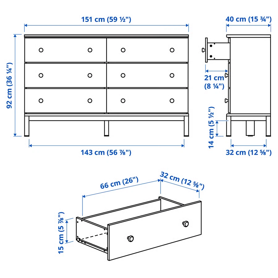 IKEA TARVA 6 Drawer Dresser - Painted White - photo 4
