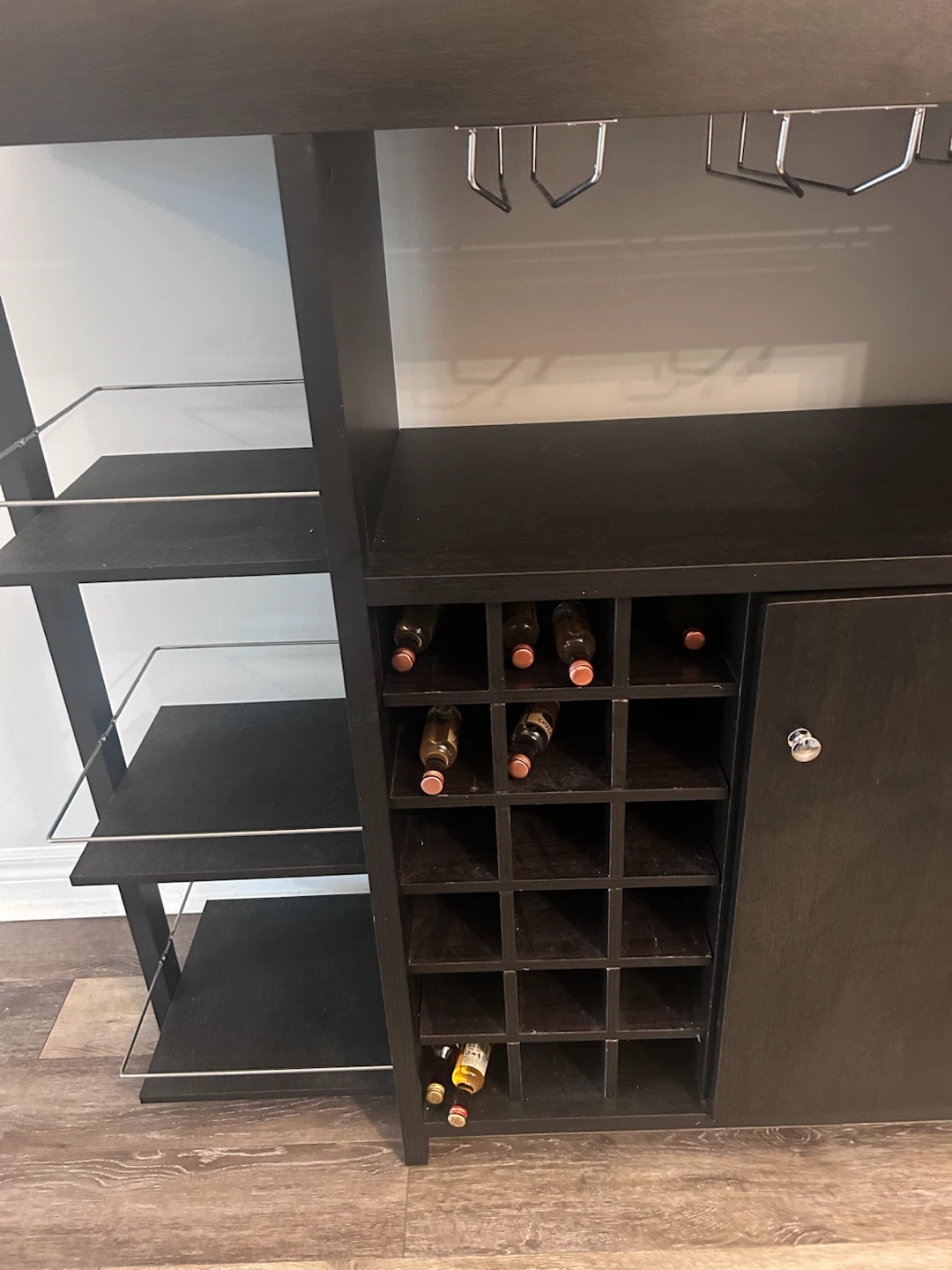 Black Bar Cabinet with Wine Rack and Glass Holders