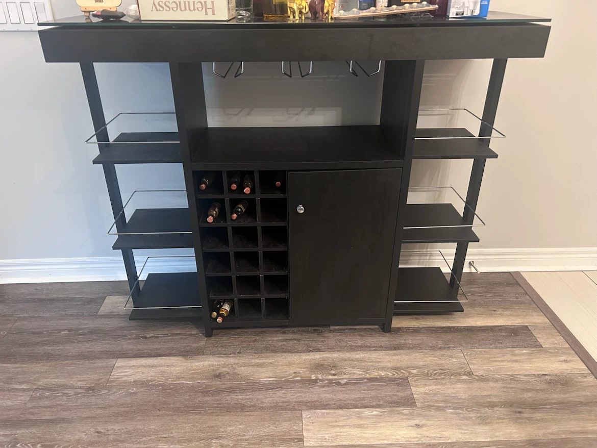 Black Bar Cabinet with Wine Rack and Glass Holders - photo 3