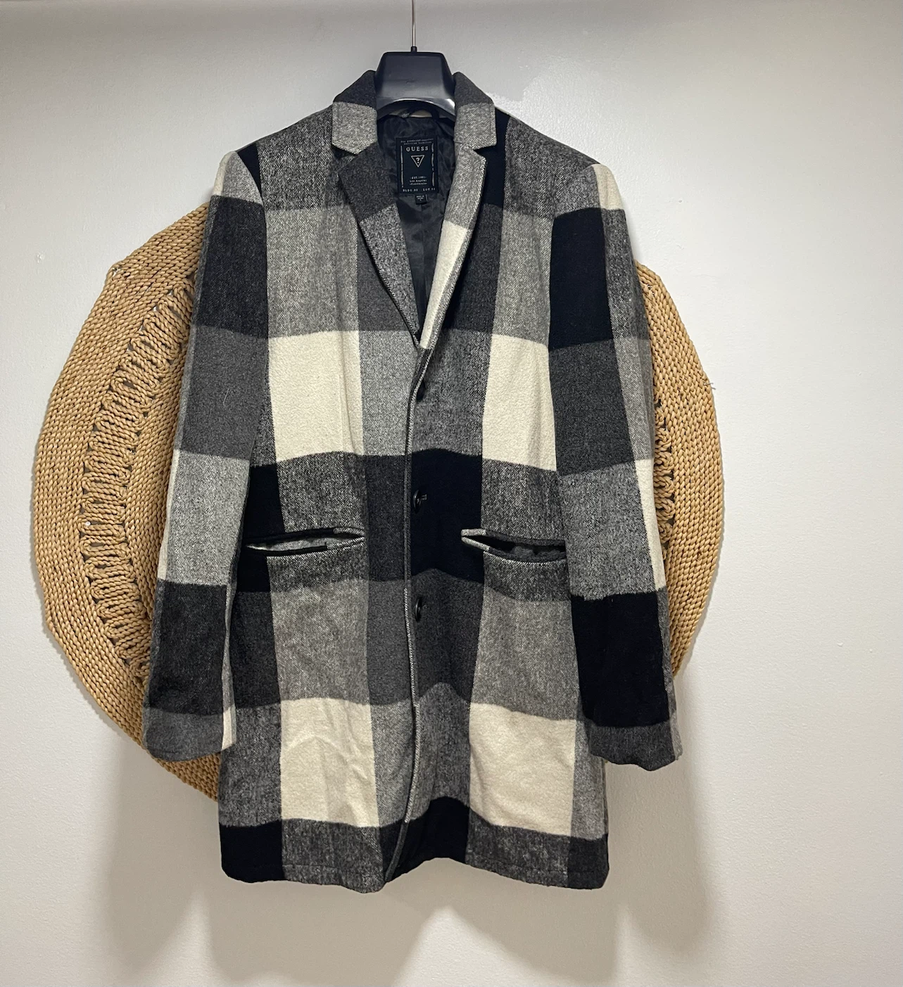 Guess Men's Plaid Wool Blend Coat
