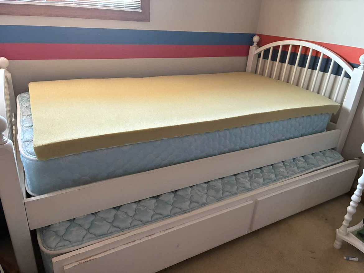 White Twin Bedroom set with Trundle and Foam Topper