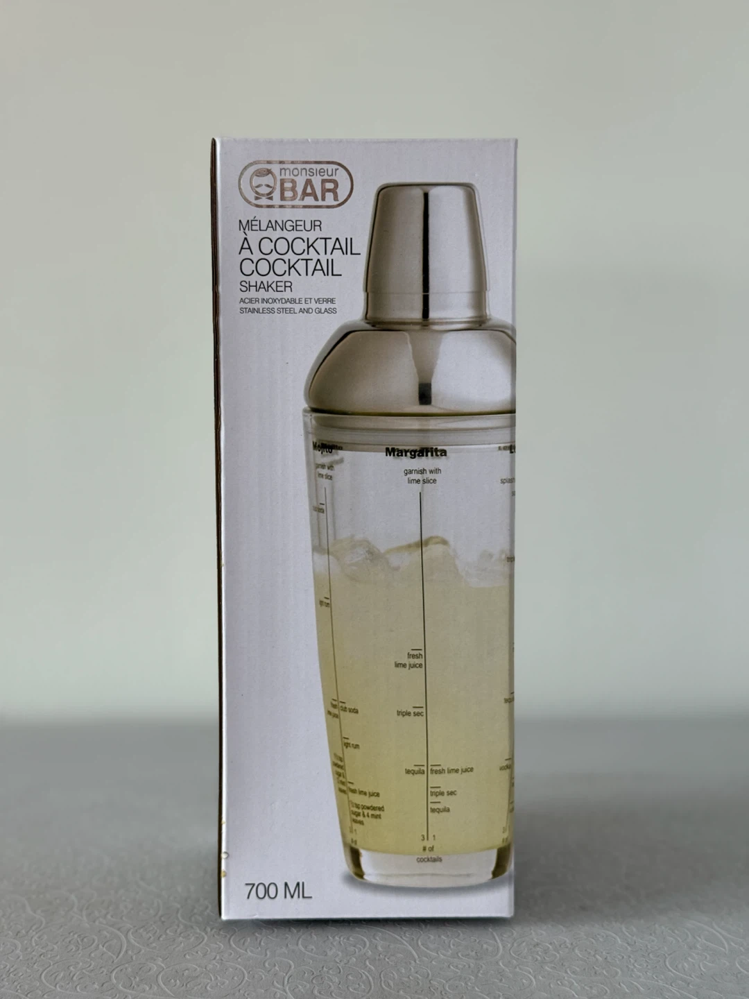 Monsieur Bar Cocktail Shaker with Recipes