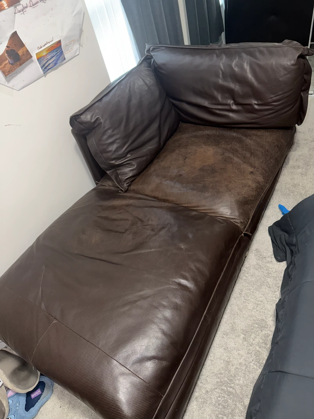 Natuzzi Brown Leather Chaise Lounge