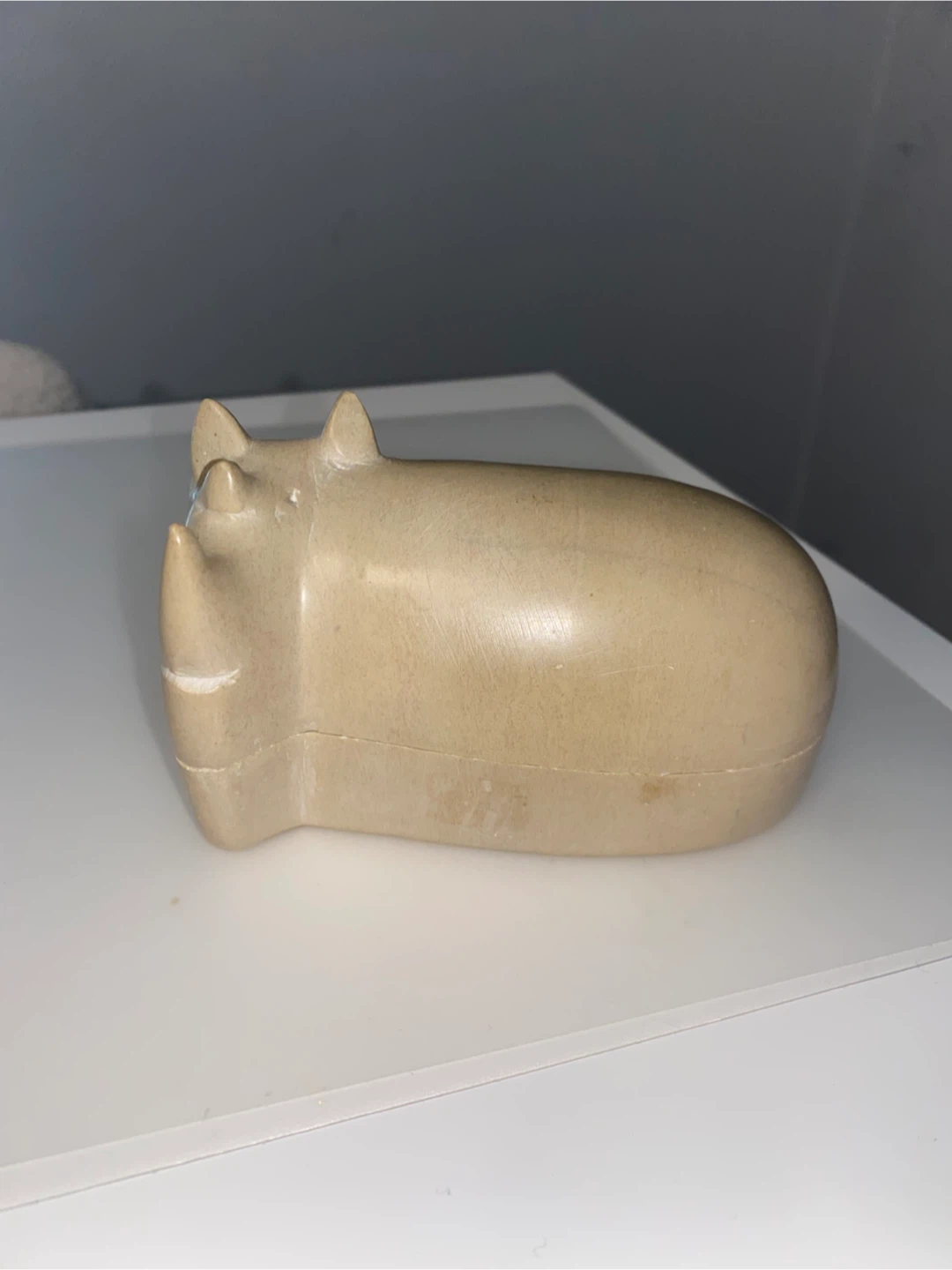 Stone Rhinoceros Figurine Trinket Box
