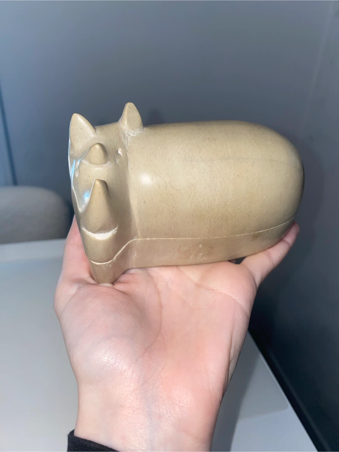 Stone Rhinoceros Figurine Trinket Box - photo 3