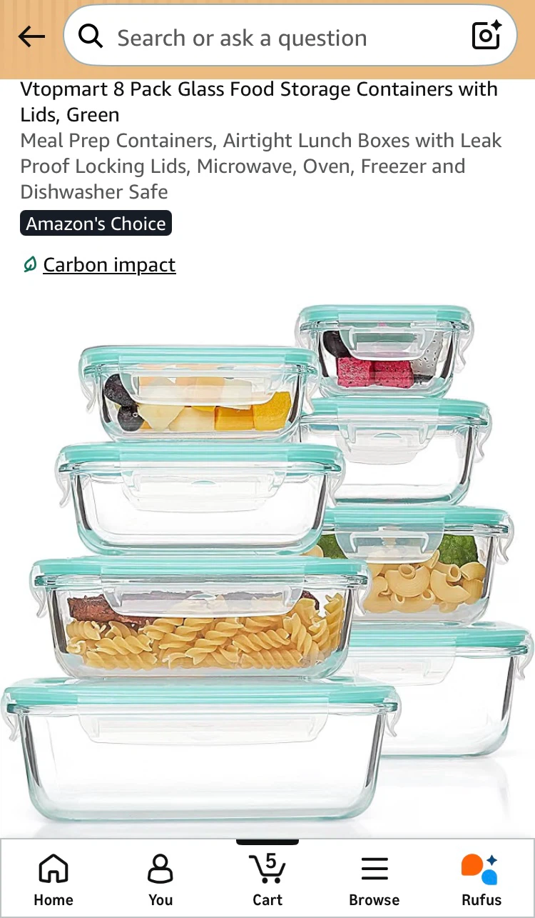 8 Pack Glass Food Storage Containers with Lids