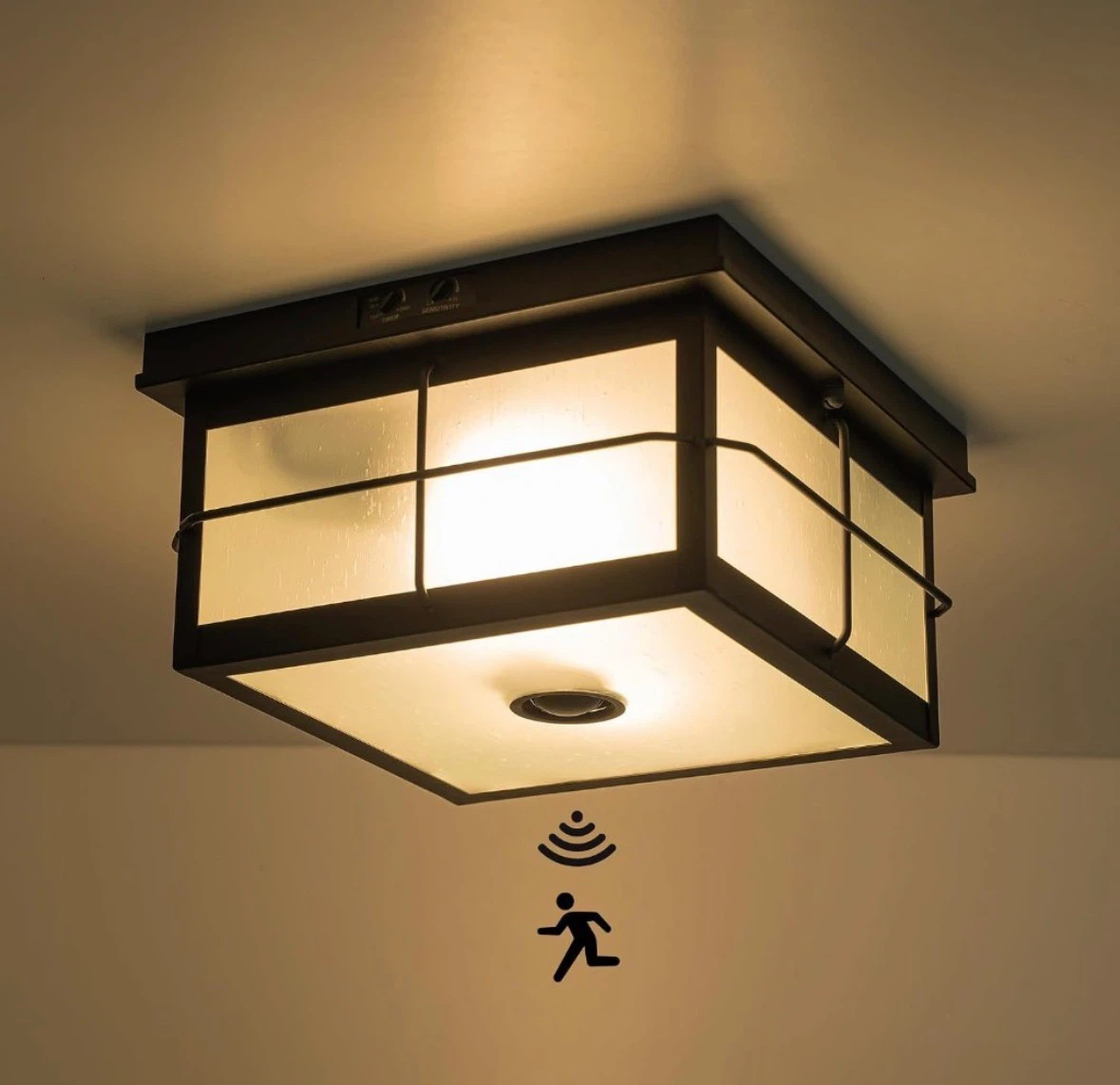Black Outdoor Motion Sensor Flush Mount Light