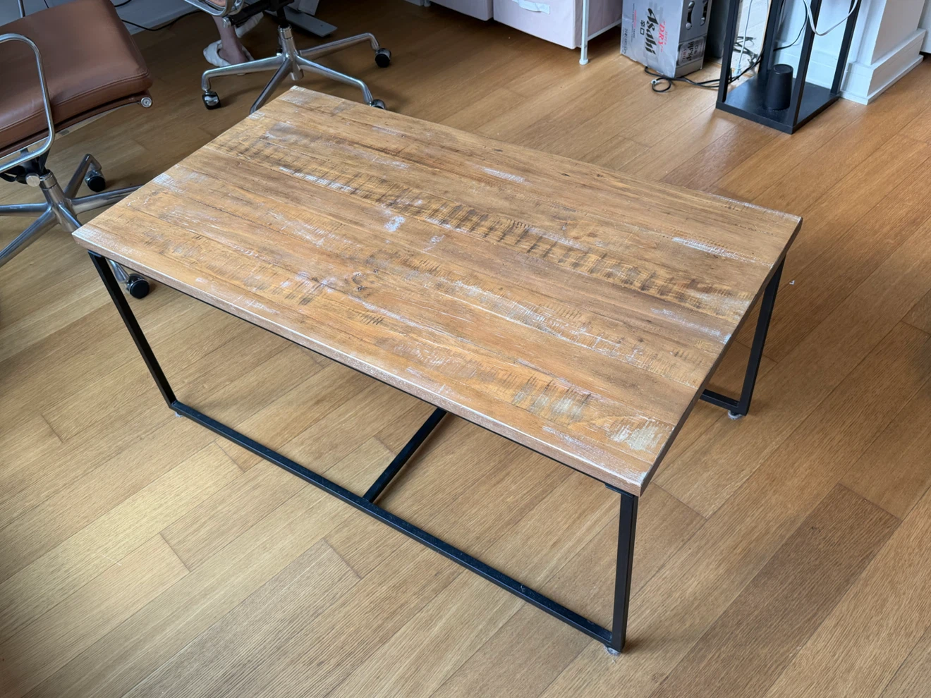 Wood Top Coffee Table with Black Metal Frame