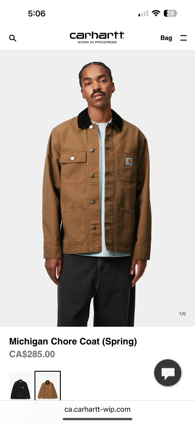 NEW CARHARTT MICHIGAN CHORE COAT JACKET MEN SIZE LARGE BROWN