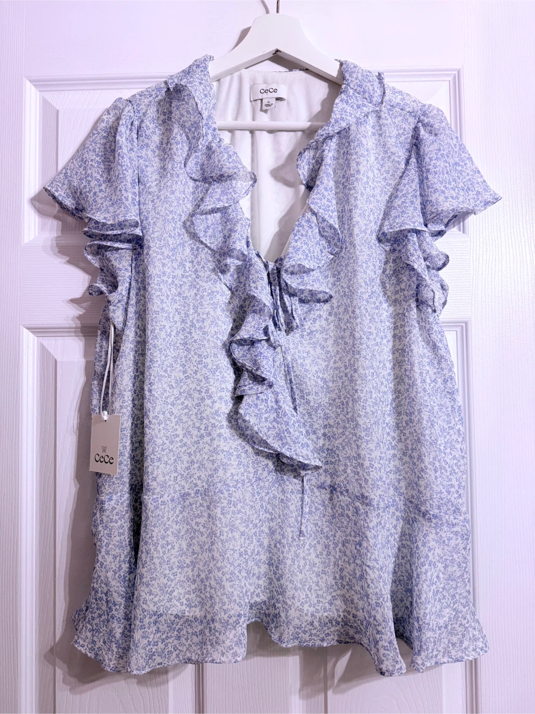 CeCe Floral Print Ruffle V-Neck Blouse - photo 3