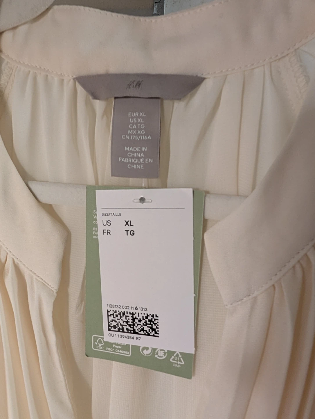 H&M Cream Pleated Long Sleeve Dress/Wedding Dress  Size XL - photo 3