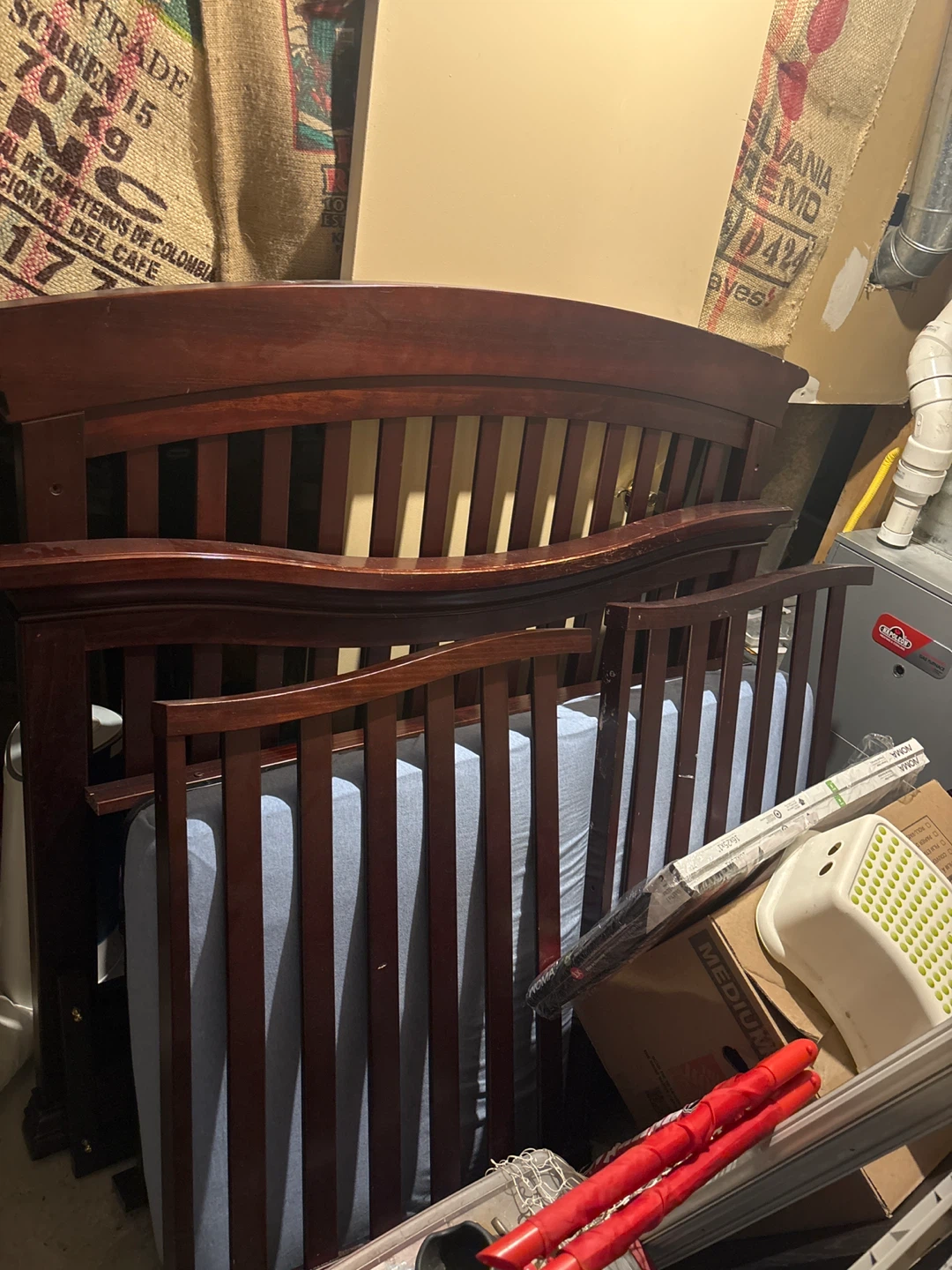 Wooden baby crib and mattress