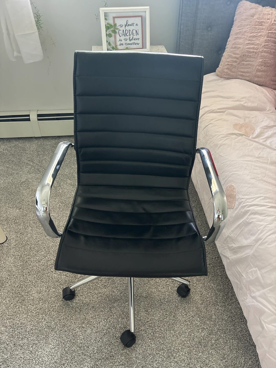 Black Faux Leather Office Chair with Chrome Arms