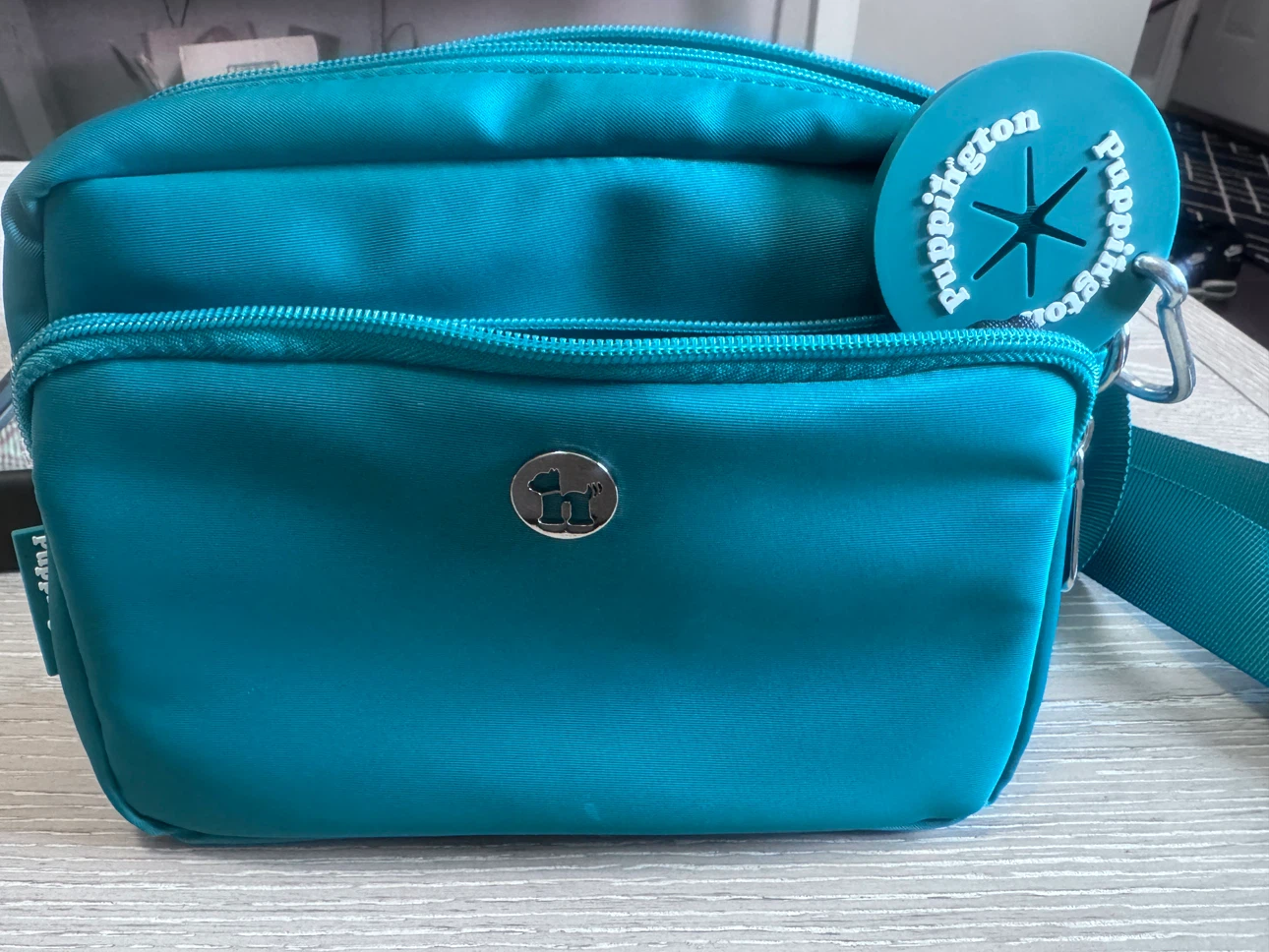 Puppington Teal Dog Walking Crossbody Treat Holder