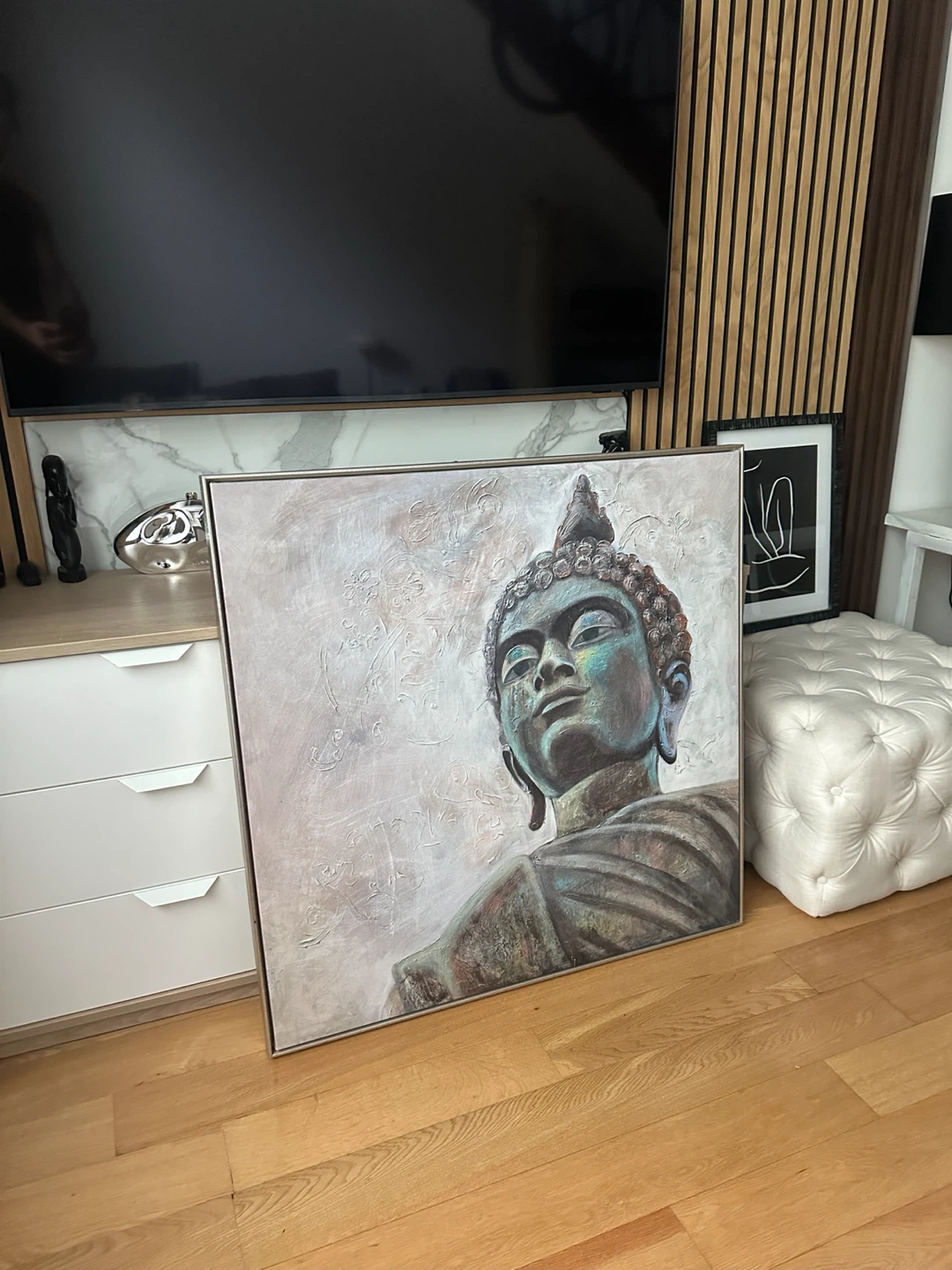 LARGE VINTAGE BUDDHA PAINTING ABSTRACT ART WORK CANVAS - photo 2
