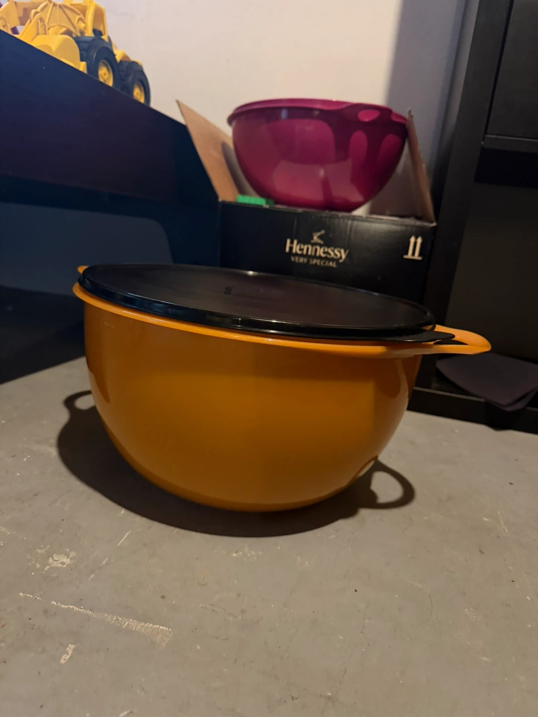 Tupperware Orange Mixing Bowl with Black Lid