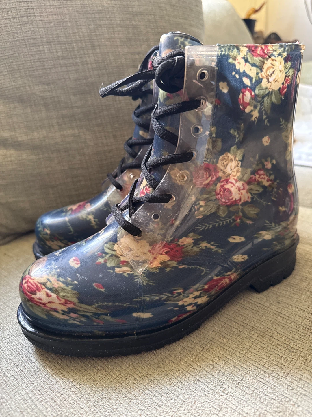 Chemistry Floral Lace Up Rain Boots