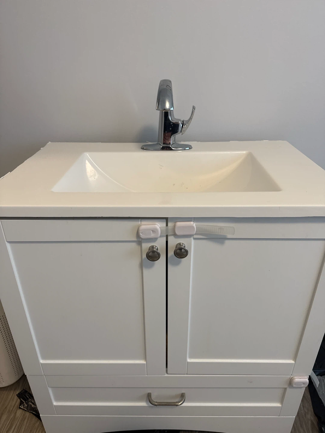 White Bathroom Vanity with Sink and Faucet