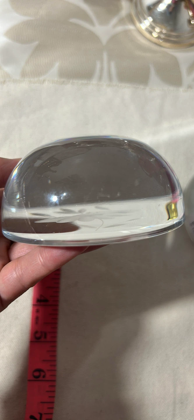 Glass Paperweight with Etched Floral Design