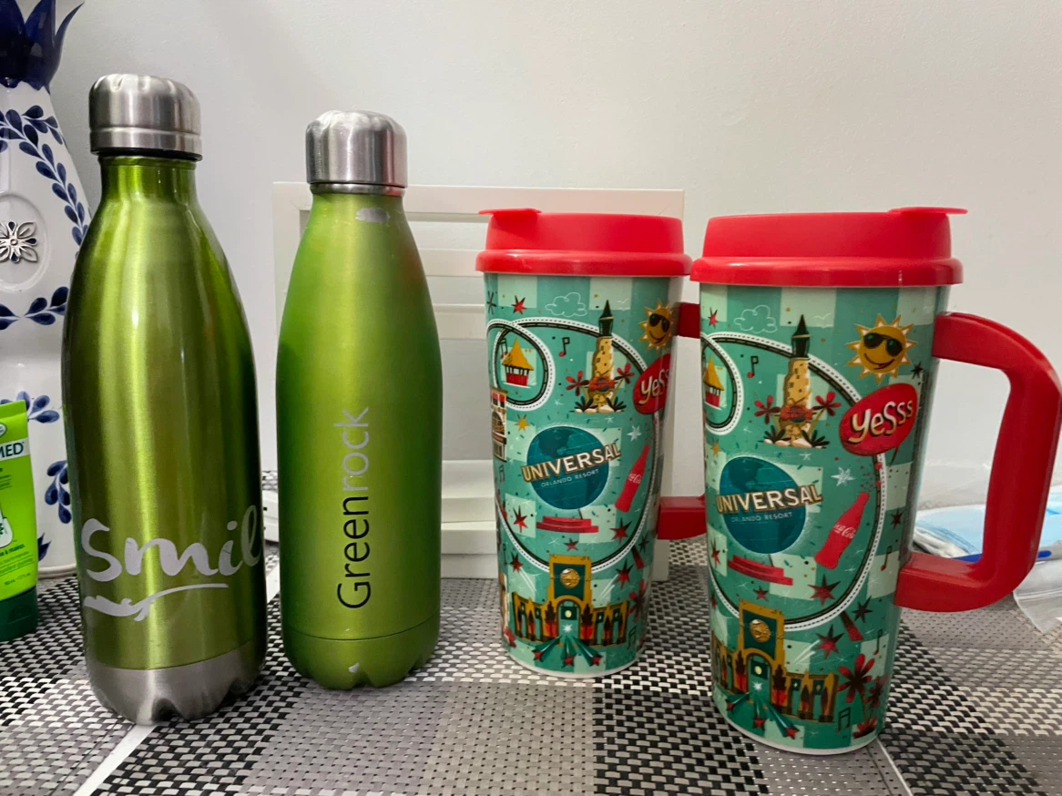 Universal Orlando Mugs and Green Metal Water Bottles
