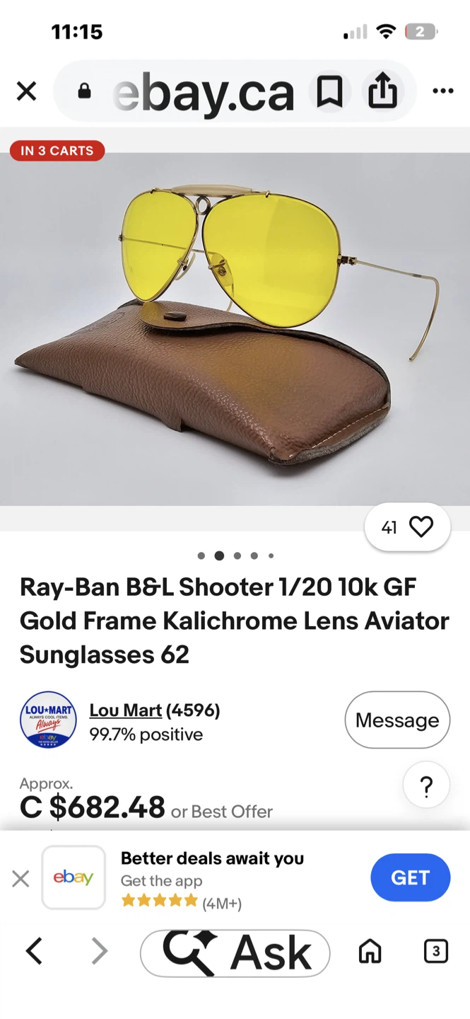 Ray-Ban B&L Shooter 1/20 10k GF Kalichrome Aviator Sunglasses 62