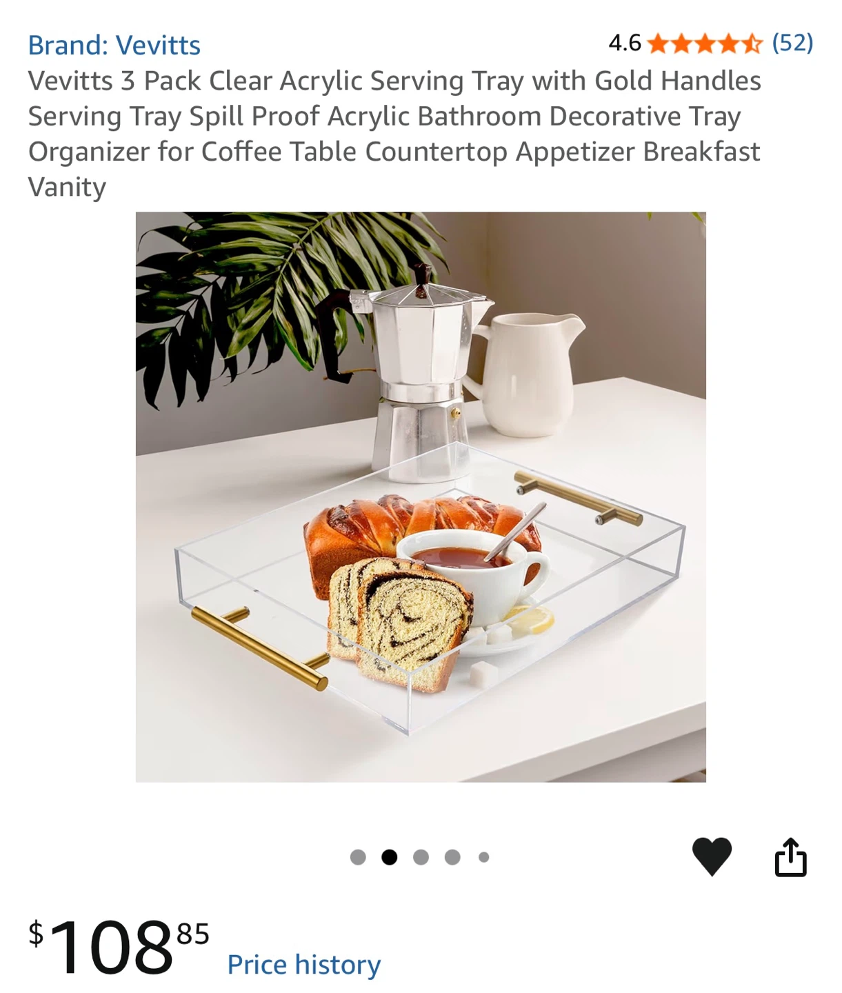 Vevitts 3 Pack Clear Acrylic Serving Trays with Gold Handles - photo 2