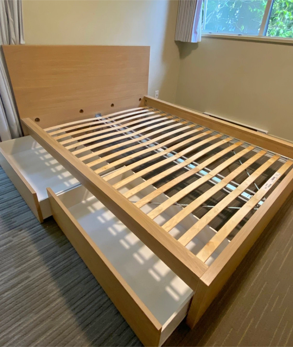 IKEA Oak Queen Size Malm bed frame and 2 Drawers