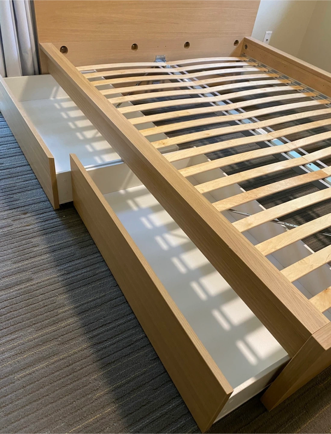 IKEA Oak Queen Size Malm bed frame and 2 Drawers - photo 2